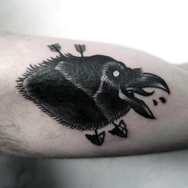 Inner Arm Bicep Traditional Crow Arrow Guys Tattoos
