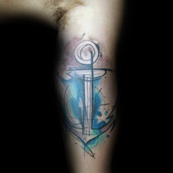 Inner Arm Bicep Unique Anchor Watercolor Tattoo Design Ideas For Men