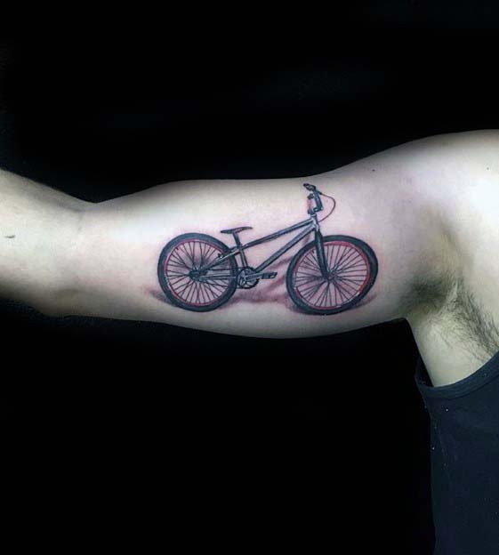 Inner Arm Bicep Unique Bicycle Bmx Tattoo Design Ideas For Men
