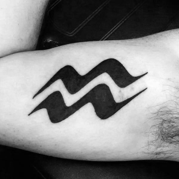 Inner Arm Black Ink Aquarius Symbol Male Tattoos