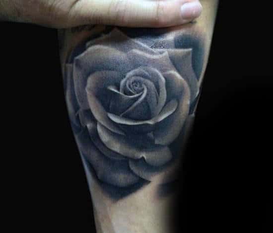 Inner Arm Black Rose Flower Male Tattoo Ideas