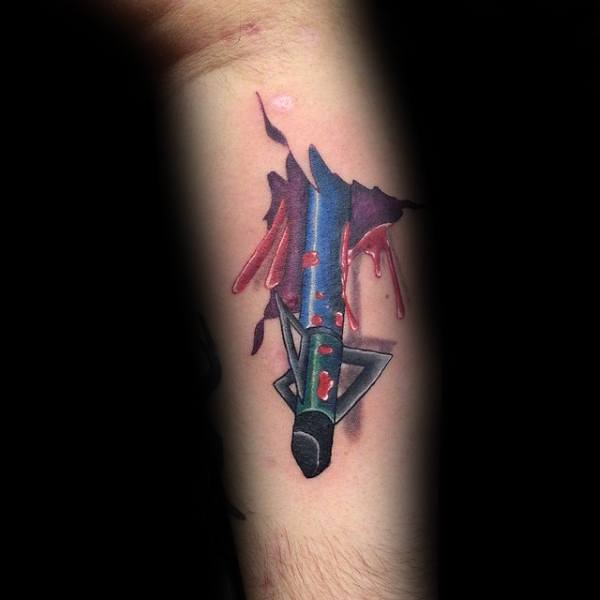 Inner Arm Broadhaed Arrow Bowhunting Tattoo For Men