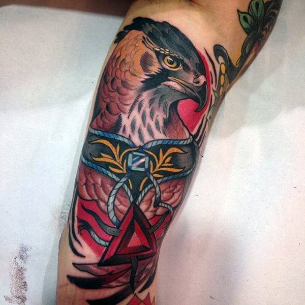 Inner Arm Falcon Male Neo Traditional Tattoos