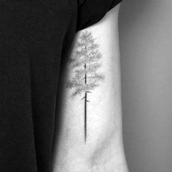 Inner Arm Guys Small Dotwork Tree Tattoo Design Ideas