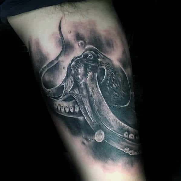 Inner Arm Heavily Shaded Guys Octopus Tattoo Design Ideas