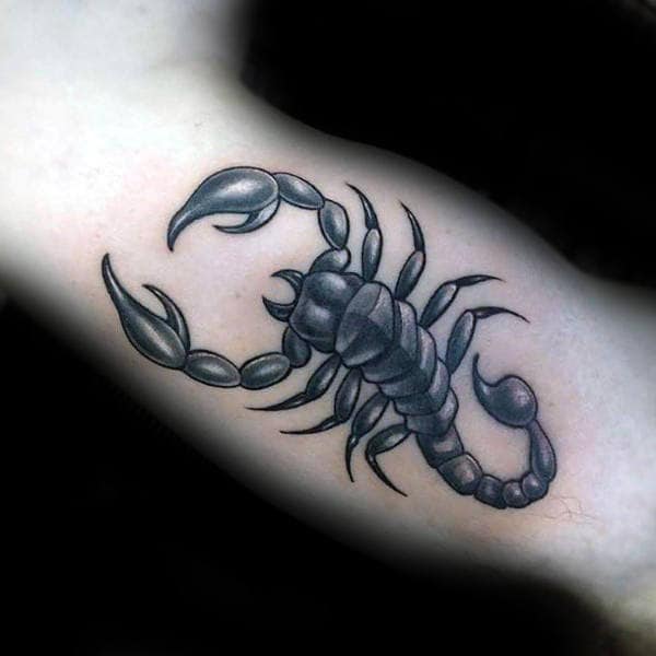 Inner Bicep Shaded Scorpio Male Tattoos