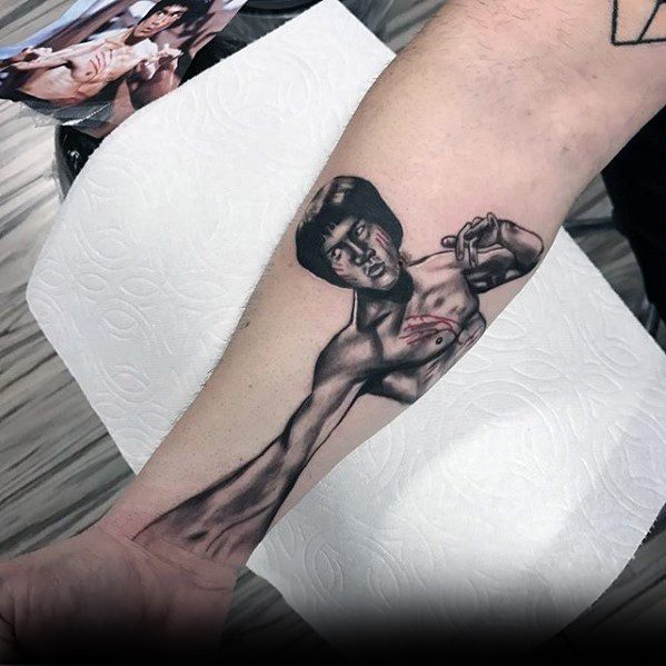 Inner Forearm 3d Bruce Lee Male Tattoos.