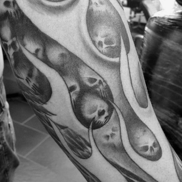 Inner Forearm Awesome Flaming Skull Tattoos For Men