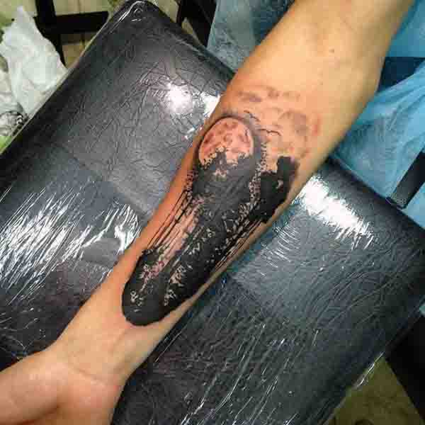 Inner Forearm Black Ink Guys Moon Tattoo Inspiration