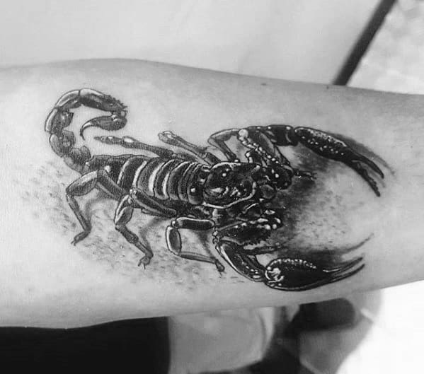 Inner Forearm Black Ink Scorpion 3d Mens Tattoos