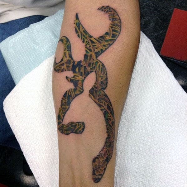 Inner Forearm Browning Hunting Tattoos For Guys With Camo Design