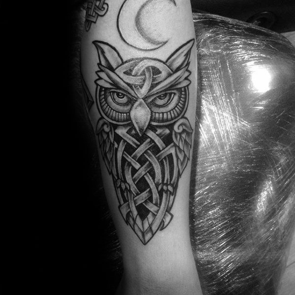 Inner Forearm Celtic Owl Tattoo Designs For Guys
