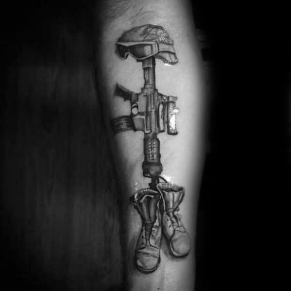 Inner Forearm Fallen Soldier 3d Tattoo Designs For Men