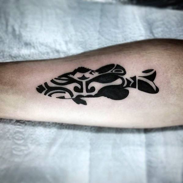 Inner Forearm Fish Animal Tribal Male Tattoo Ideas
