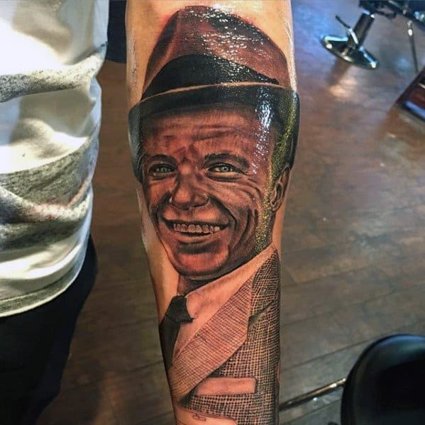 Inner Forearm Frank Sinatra Mens Portrait Music Tattoo Designs