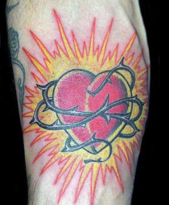 Inner Forearm Guys Barbed Wire Heart Tattoo