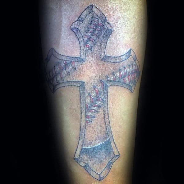 inner-forearm-guys-baseball-cross-tattoos