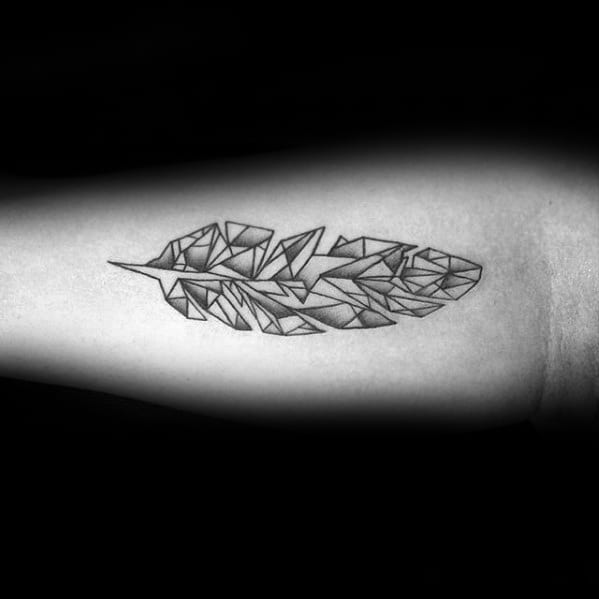 Inner Forearm Guys Geometric Feather Tattoo Design Ideas