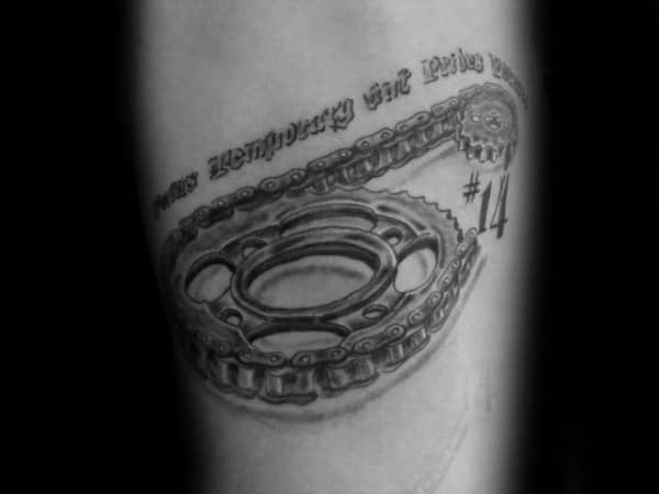 Inner Forearm Guys Sprockets And Chain Tattoo
