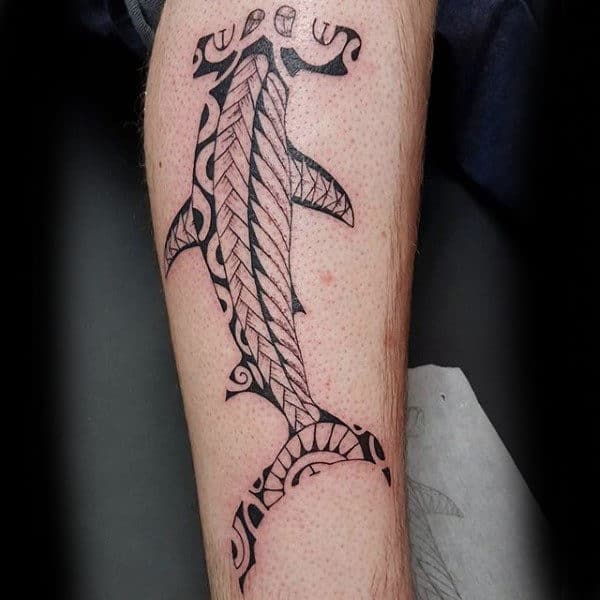 Inner Forearm Guys Tribal Shark Tattoo Design