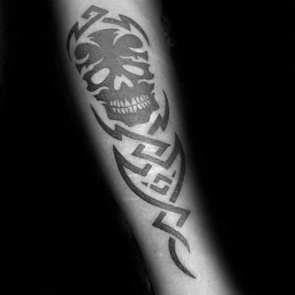 Inner Forearm Guys Tribal Skull Tattoos