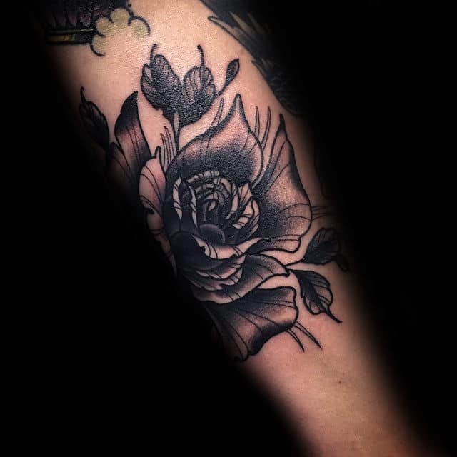 Inner Forearm Male Black Rose Tattoos