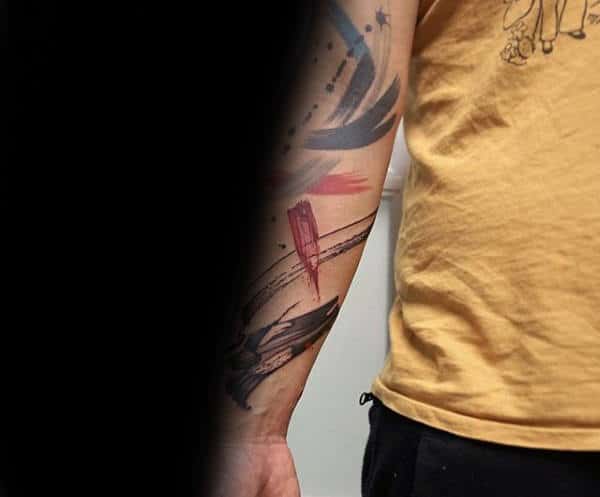 Inner Forearm Male Brush Stroke Tattoo With Abstract Design