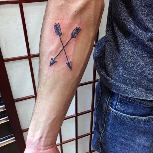 Inner Forearm Manly Simple Guys Crossed Arrow Tattoo Designs