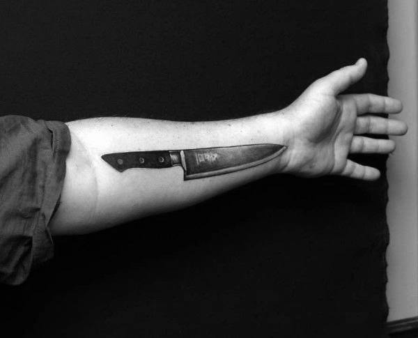 Inner Forearm Masculine Chef Knife Tattoos For Men