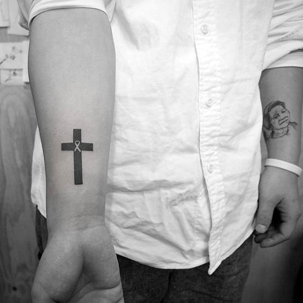 Inner Forearm Masculine Simple Cross Tattoos For Men