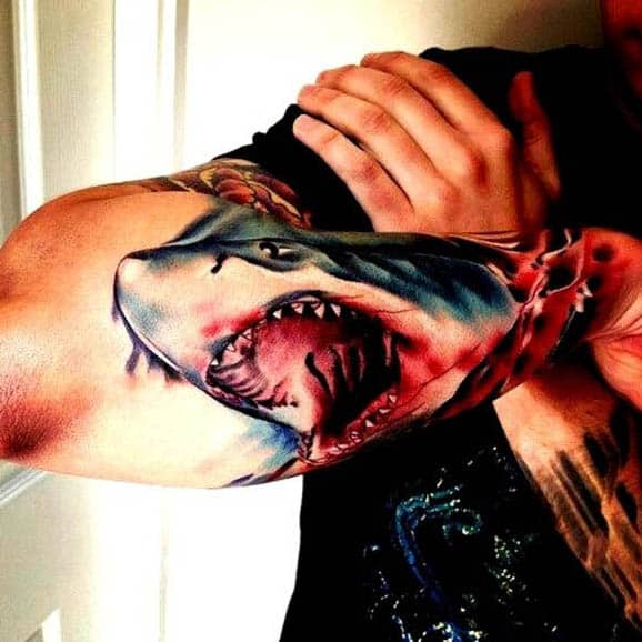 Inner Forearm Men's Realistic Shark Tattoos