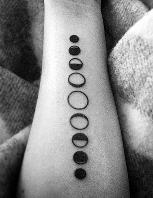 Inner Forearm Moon Phases Male Circle Black Ink Outline Tattoo Designs
