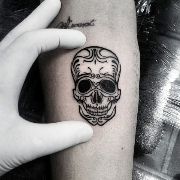Inner Forearm Ornate Mens Small Skull Tattoo Designs