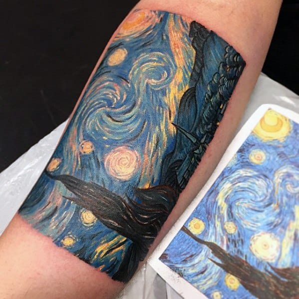 Inner Forearm Painting Guys Starry Night Tattoo