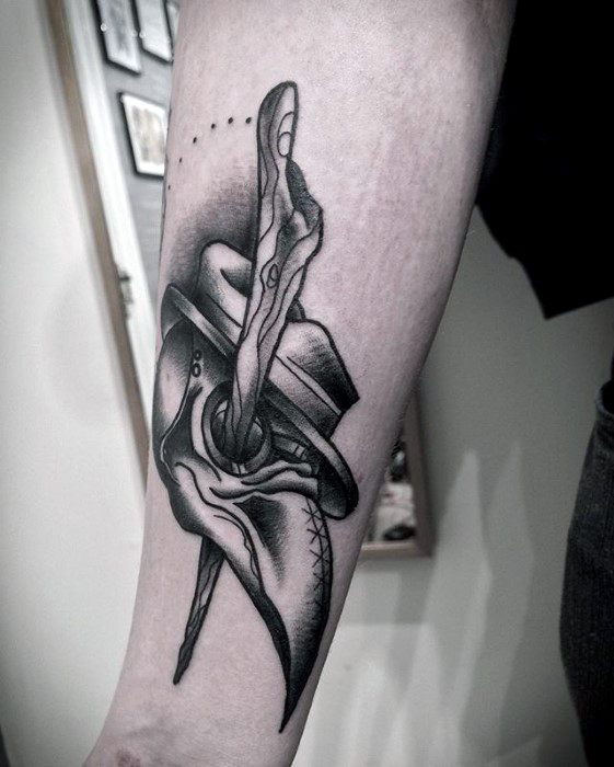 Inner Forearm Plague Doctor Tattoo Design On Man