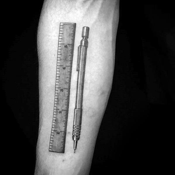Inner Forearm Ruler And Pencil Guys Tattoo Ideas