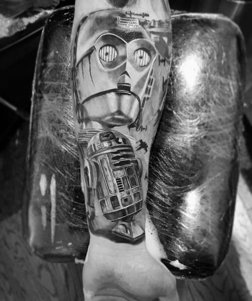 Inner Forearm Shaded Star Wars Themed Incredible C3po Tattoos For Men