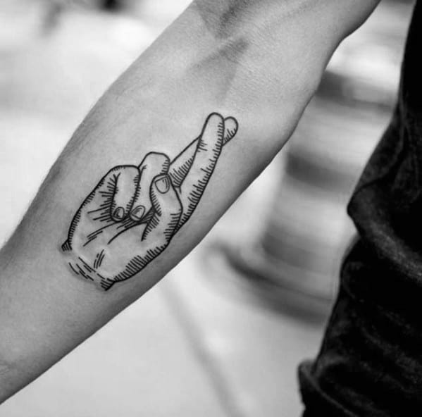 50 Fingers Crossed Tattoo Designs For Men - Hand Gesture Ink Ideas