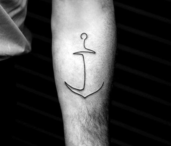 Inner Forearm Small Minimalist Line Anchor Tattoo On Gentleman