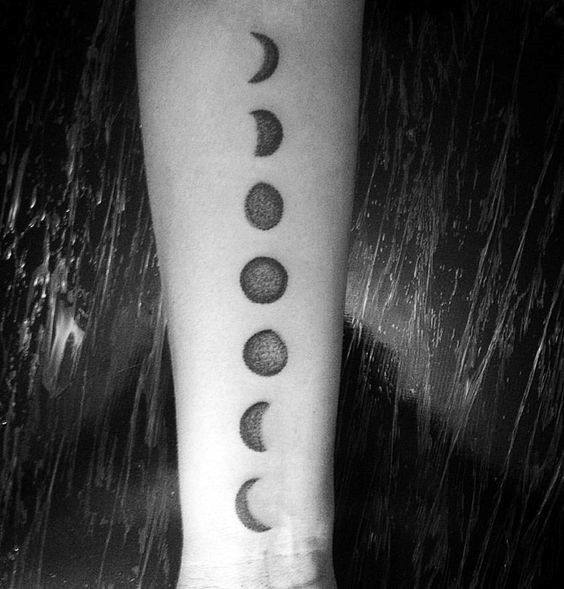 Inner Forearm Small Moon Phases Dotwork Mens Tattoo Designs