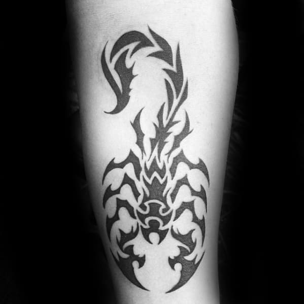 Inner Forearm Tattoo Of Tribal Scorpion On Man
