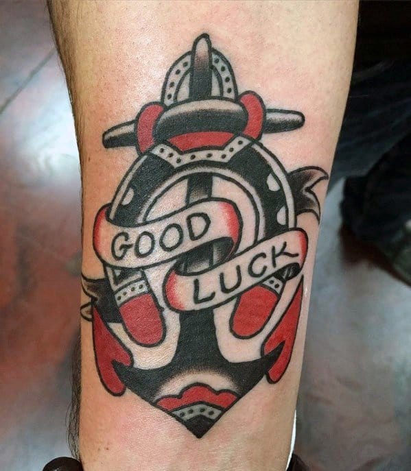 Inner Forearm Traditional Anchor Good Luck Male Tattoos