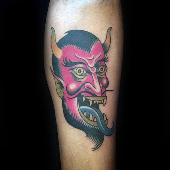 Inner Forearm Traditional Red Devil Male Tattoos