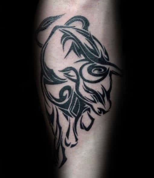 Inner Forearm Tribal Bull Black Ink Tattoo Designs For Men
