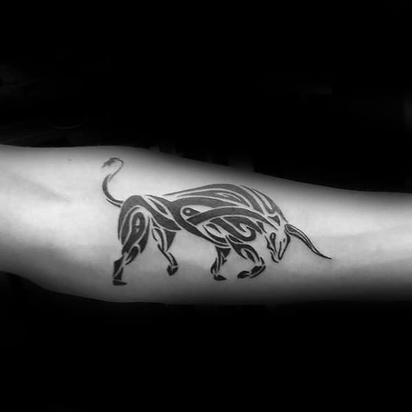 Inner Forearm Tribal Bull Tattoo For Gentlemen