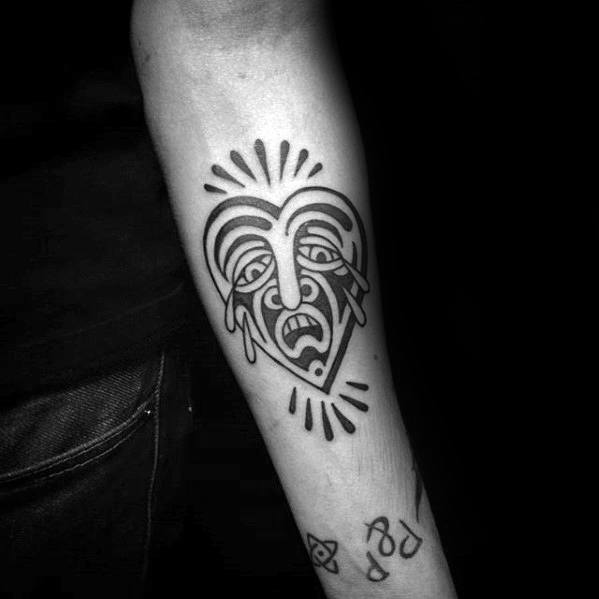 Inner Forearm Tribal Crying Heart Mens Tattoo Designs