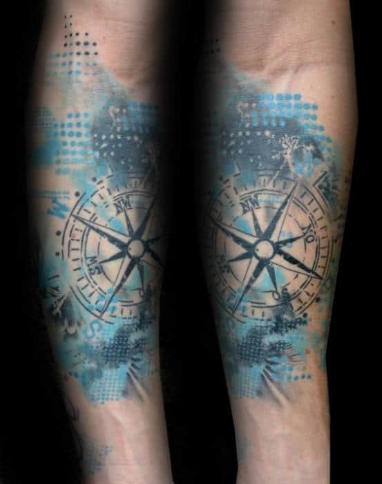 Inner Forearm Watercolor Compass Guys Tattoo Designs