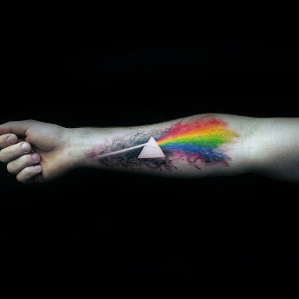 Inner Forearm Watercolor Dark Side Of The Moon Guys Tattoos