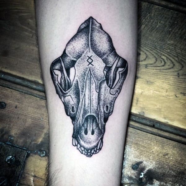 Inner Forearm Wolf Skull Detailed Tattoo Designs For Men