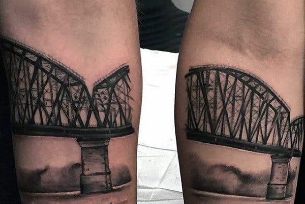 Inner Forearms Bridge Tattoo Designs For Males